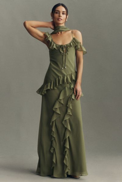 BHLDN Lottie Ruffled Chiffon Gown