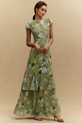 BHLDN Margot Cap-Sleeve Chiffon Maxi Dress