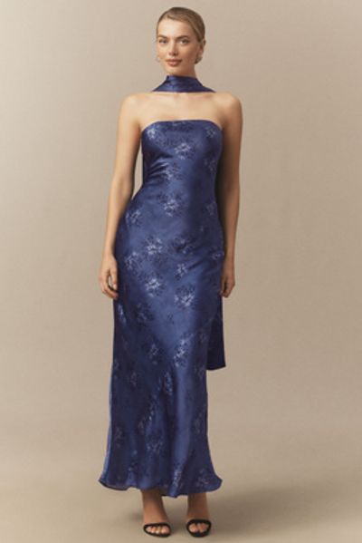 chinese dress ladies Strapless Scarf Chain Satin Dress in Crimson Haze