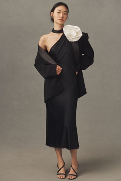 open lace back dress One Shoulder Bias Dress With Scarf