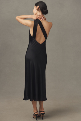 strapless open back dress Niriis One Shoulder Maxi Dress Jewelry Belt Navy Blue – APOELLA main image 1