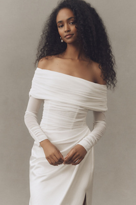 BHLDN - Off-Shoulder Mesh Satin Wrap Maxi Dress