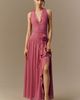 BHLDN Plunge Halter-Neck Chiffon Maxi Dress - 1