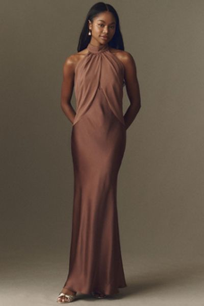 BHLDN Renae Chiffon Satin Halter-Neck Gown