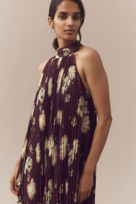 bhldn rosie high-neck pleated chiffon maxi dress Rosie Mock-Neck Pleated Chiffon Maxi Dress by BHLDN in Brown, Women's Size: Medium