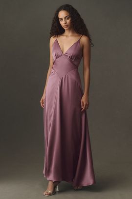 BHLDN Satin Bias-Cut V-Neck Maxi Dress