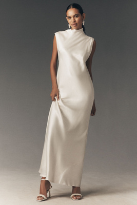 bhldn scoop-neck fit & flare satin midi dress BHLDN