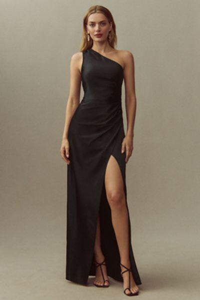 bhldn scottie one-shoulder side-slit stretch satin maxi dress BHLDN