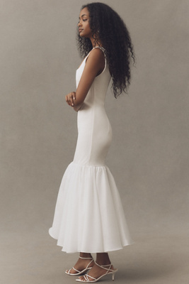 bhldn sleeveless square-neck corset maxi dress BHLDN Aubree Sleeveless Fit & Flare Linen Maxi Dress at MarketFair Shoppes in Princeton, NJ