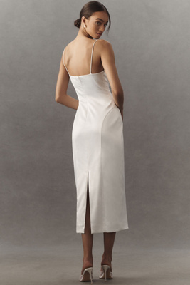 bhldn emery square neck stretch satin midi dress BHLDN Emery Square-Neck Stretch Satin Midi Dress