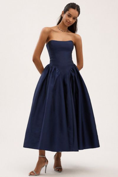 BHLDN Strapless Basque-Waist A-Line Midi Dress