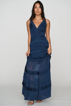 BHLDN Sylvie Ruffled Satin Maxi Dress