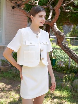 bibyseob Cropped Single Jacket and Mini Skirt Set