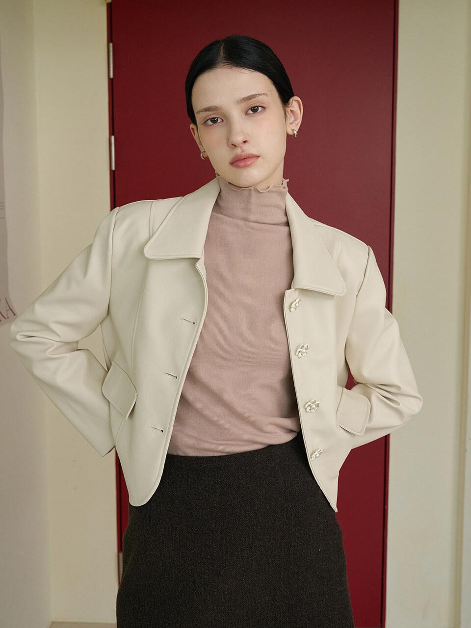 bibyseob Flower button Leather Jacket beige [T43]