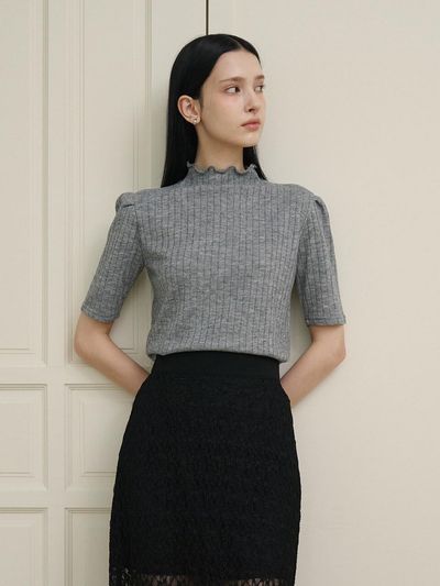 bibyseob Half-neck frill turtleneck gray [T43]