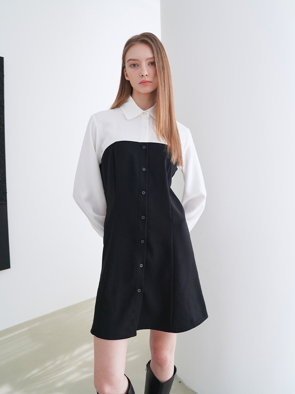 bibyseob Layered Shirt Mini Dress (White)