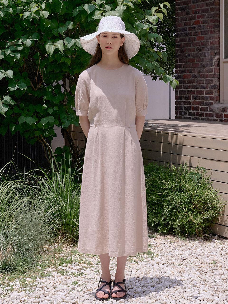 bibyseob Linen puff long dress beige [T42]