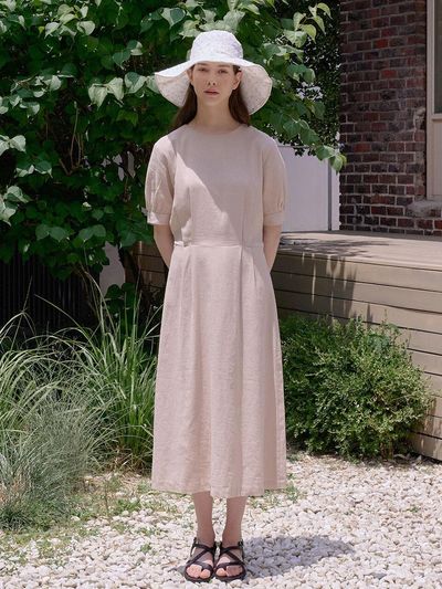 bibyseob Linen puff long dress beige [T42]