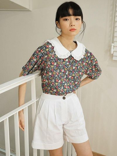 bibyseob Linen Roll Up Pants White