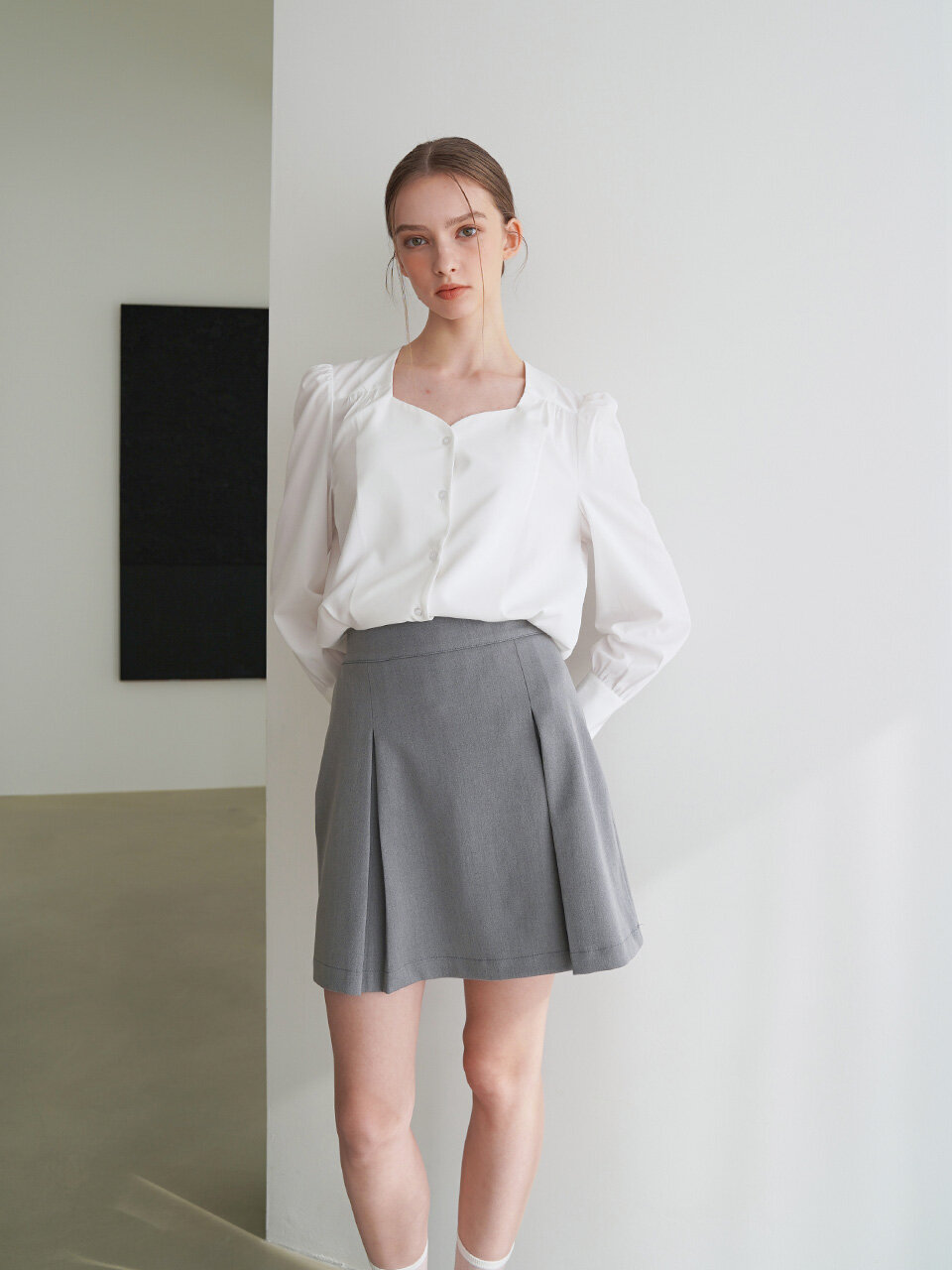 bibyseob Pintuck Mini Skirt Gray