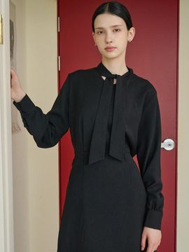 bibyseob Ribbon scarf long dress black [T43]