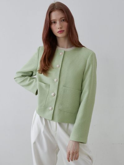 bibyseob Round Button Tweed Jacket (Yellow Green)