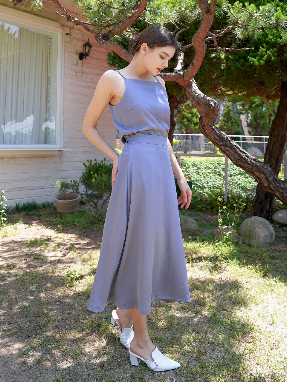 bibyseob Satin A-line Long Skirt_Gray