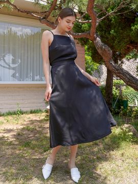 bibyseob Satin Sleeveless Top and A-line Long Skirt Set
