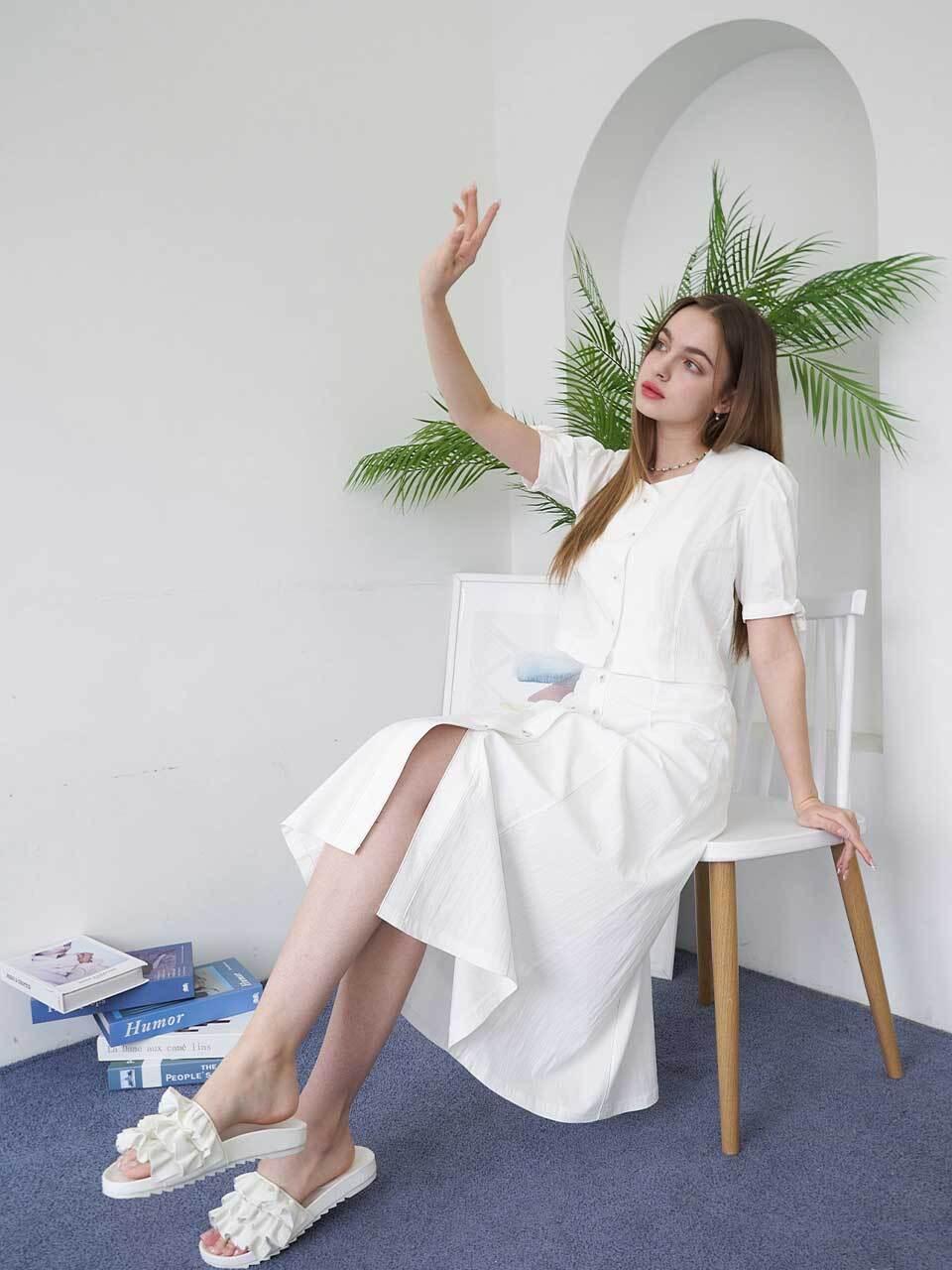 bibyseob [SET] Stitch Blouse + Stitch Long Skirt (White)