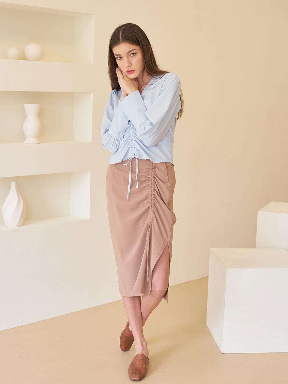 bibyseob SHIRRING MIDI SKIRT BEIGE