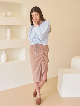 bibyseob SHIRRING MIDI SKIRT BEIGE