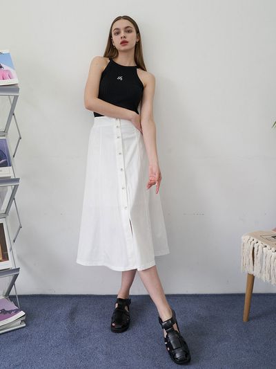 bibyseob Stitch Long Skirt (White)