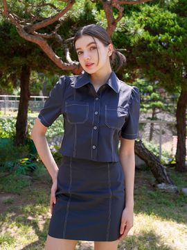 bibyseob Stitched Half Cropped Shirt and Mini Skirt Set