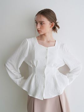 bibyseob Tuck Heart Neck Blouse White
