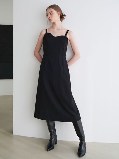 bibyseob Wave Sleeveless Long Dress Black