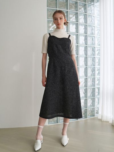 bibyseob Wave Tweed Sleeveless Long Dress Black