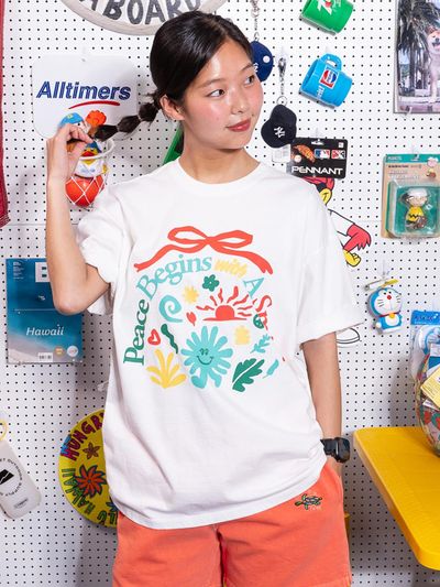 BIGWAVE COLLECTIVE PEACE BEGINS AND BLESSING Wide comfort Tee [WHITE]