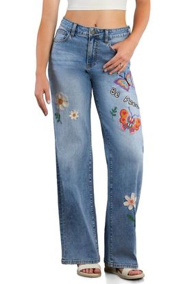 Billy T Billy T Be Free Embroidered High Waist Wide Leg Jeans