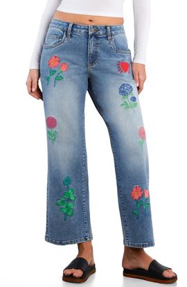 Billy T Billy T Blossom Embroidered Ankle Wide Leg Jeans