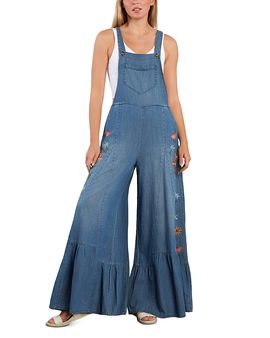 Billy T Billy T Butterfly Embroidered Chambray Overalls