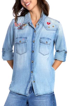 Billy T Billy T Butterfly Kiss Embroidered Denim Graphic Button-Up Shirt 