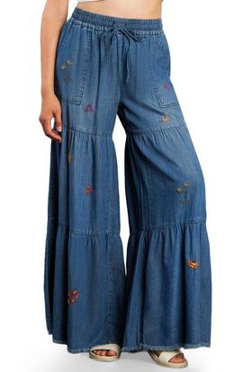 Billy T Billy T Embroidered Demim Wide Leg Pants