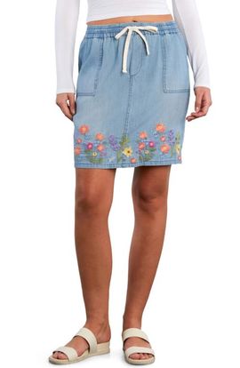 Billy T Billy T Floral Embroidered Drawstring Denim Miniskirt