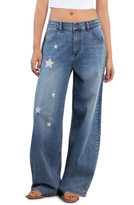 Billy T Billy T Hello Sunshine Star Embroidered High Waist Wide Leg Jeans