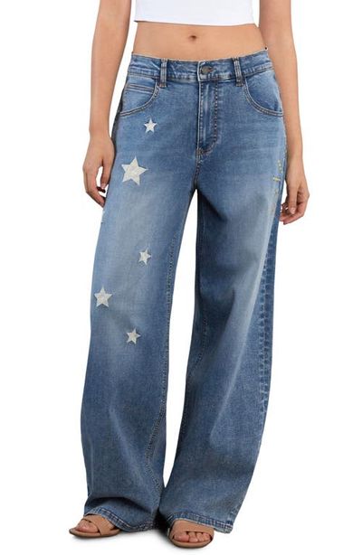 Billy T Billy T Hello Sunshine Star Embroidered High Waist Wide Leg Jeans