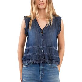 Billy T Billy T Lovesick Flounce Sleeveless Denim Top