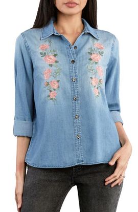 Billy T Billy T Rose Embroidered Denim Shirt