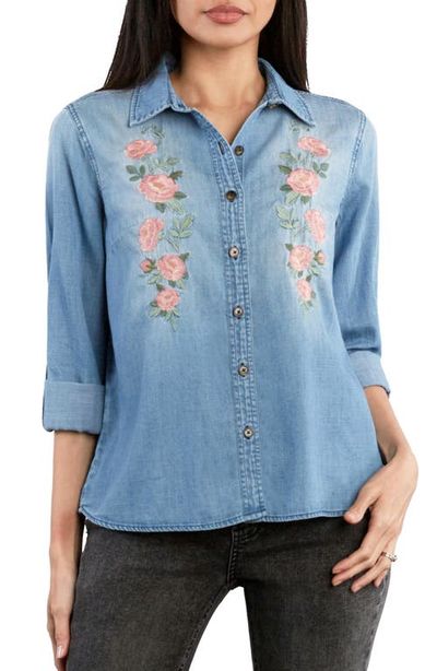 Billy T Billy T Rose Embroidered Denim Shirt