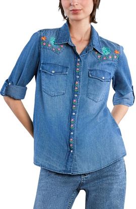 Billy T Billy T Two Step Floral Embroidered Denim Snap-Up Shirt 