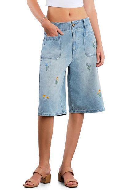 Billy T Billy T Wildflower Embroidered Denim Shorts